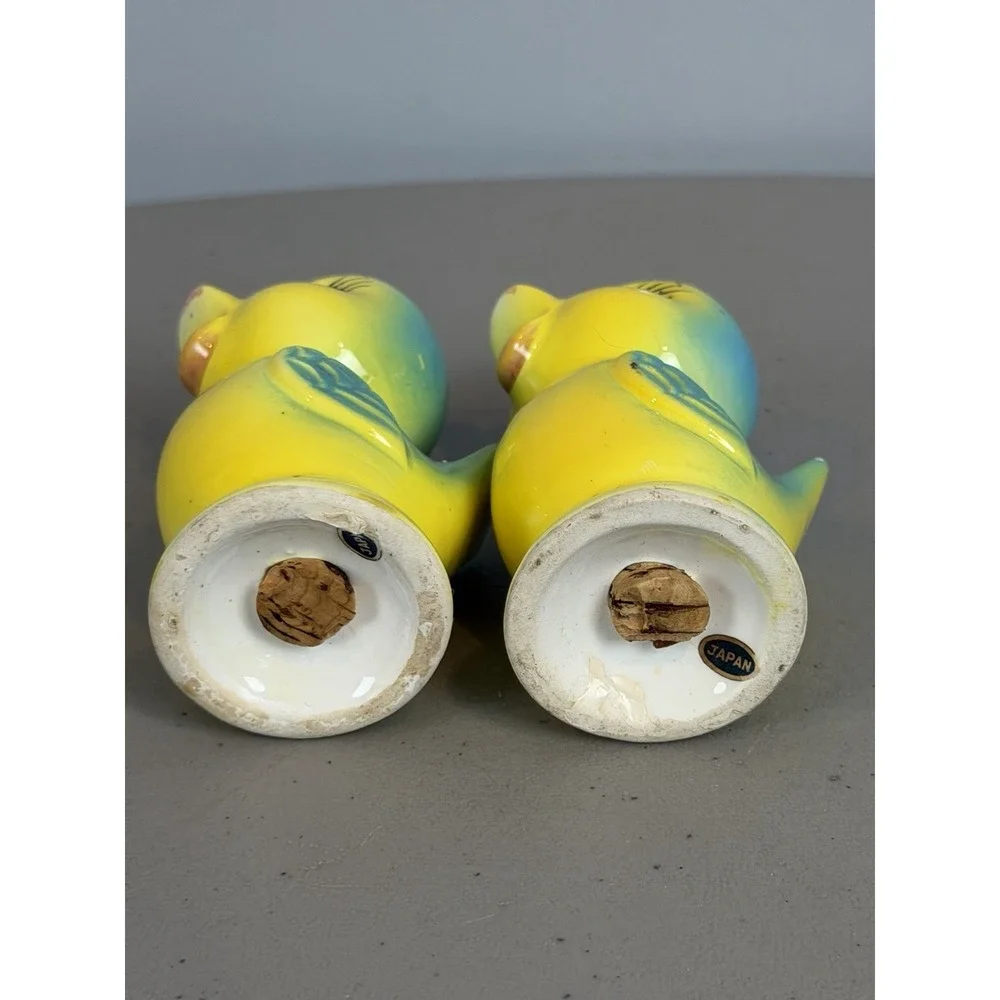 Vtg Blue Bird Japan Salt and Pepper Shakers and Baby Chick in Egg Shakers